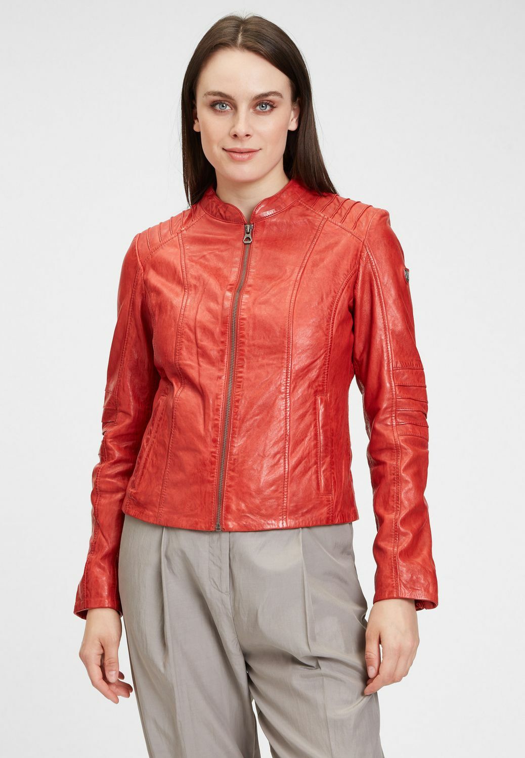 Dámská kožená bunda červené barvy