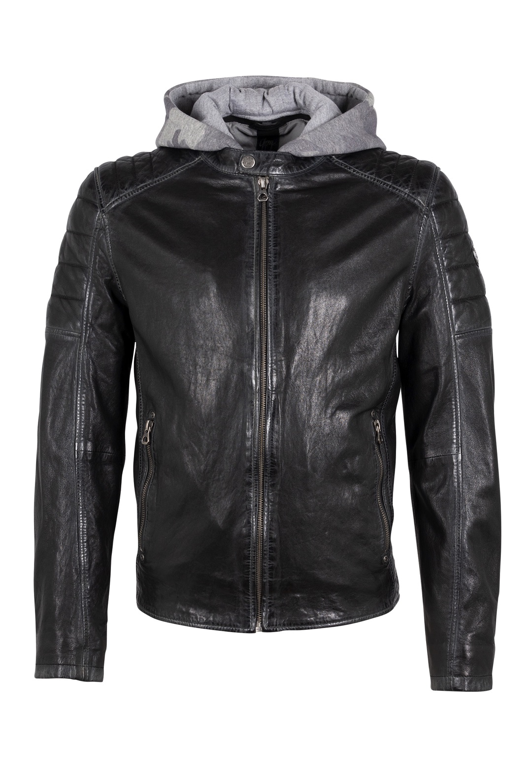 Černá kožená pánská bunda s kapucí