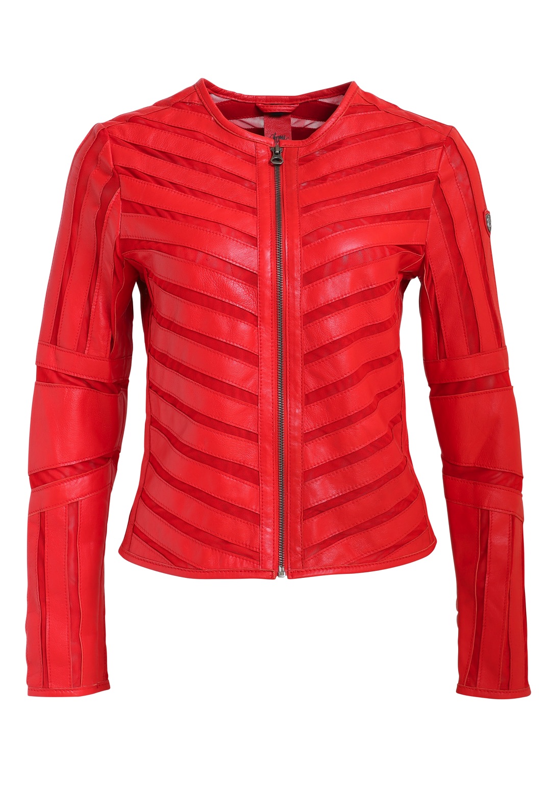 červená perforovaná dámská kožená bunda