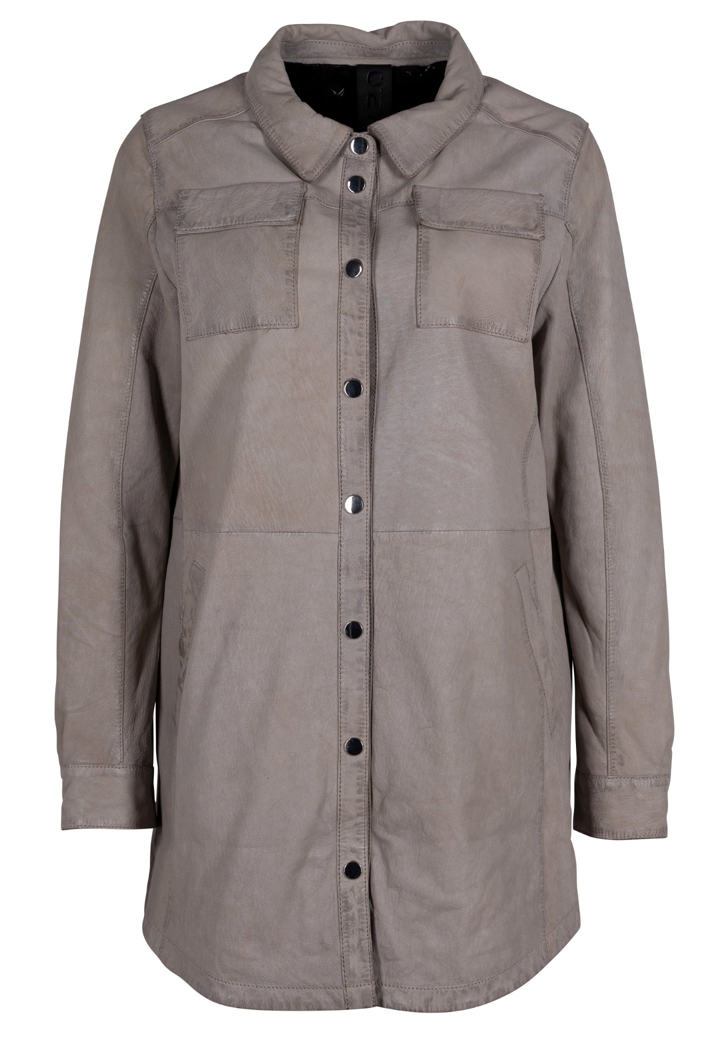 Dámský šedý kožený kabátek - prodloužená oversize košile G2WMahi