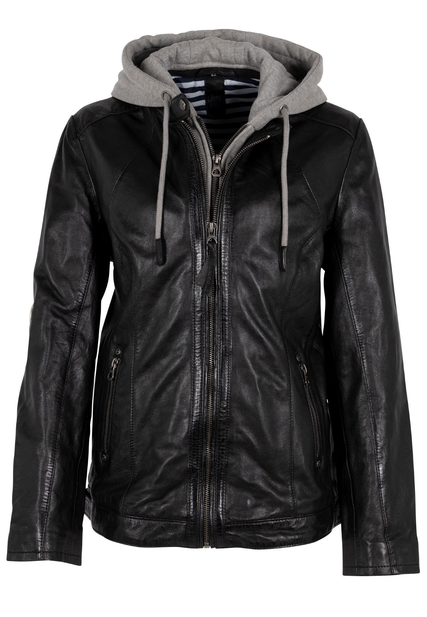 Černá kožená bunda s kapucí GWVaila, velké velikosti