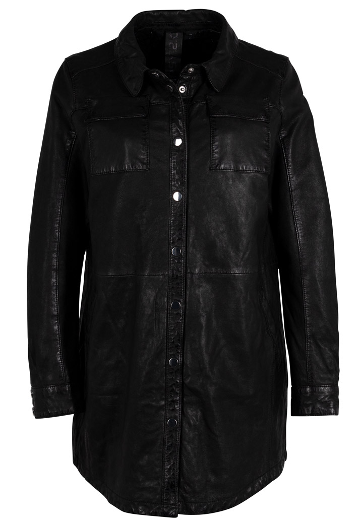 Dámský černý kožený kabátek- prodloužená oversize košile G2WMahi