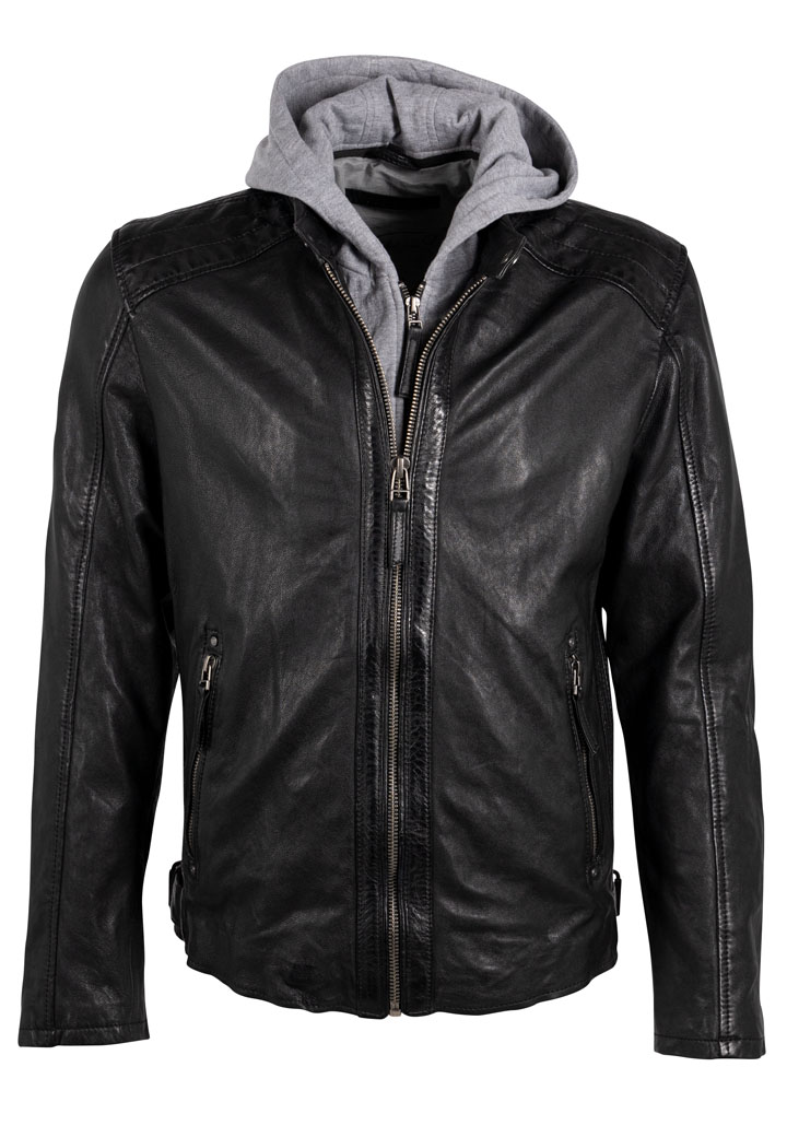 Pánská černá kožená bunda s kapucí DMLian DB