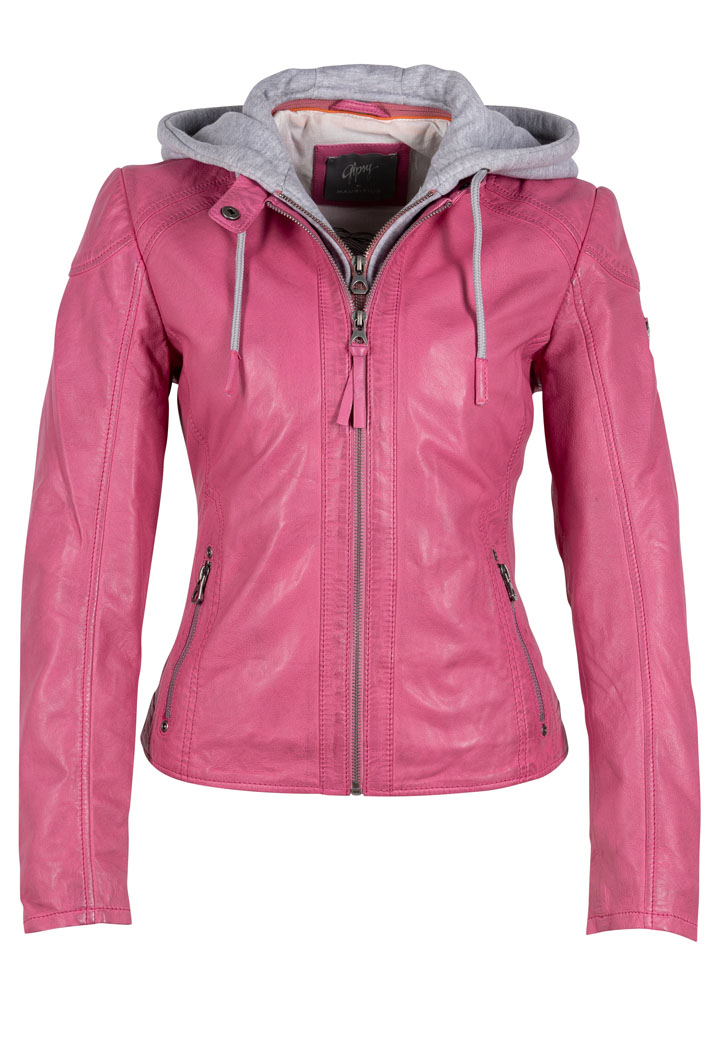 Růžová kožená bunda s kapucí GWApril