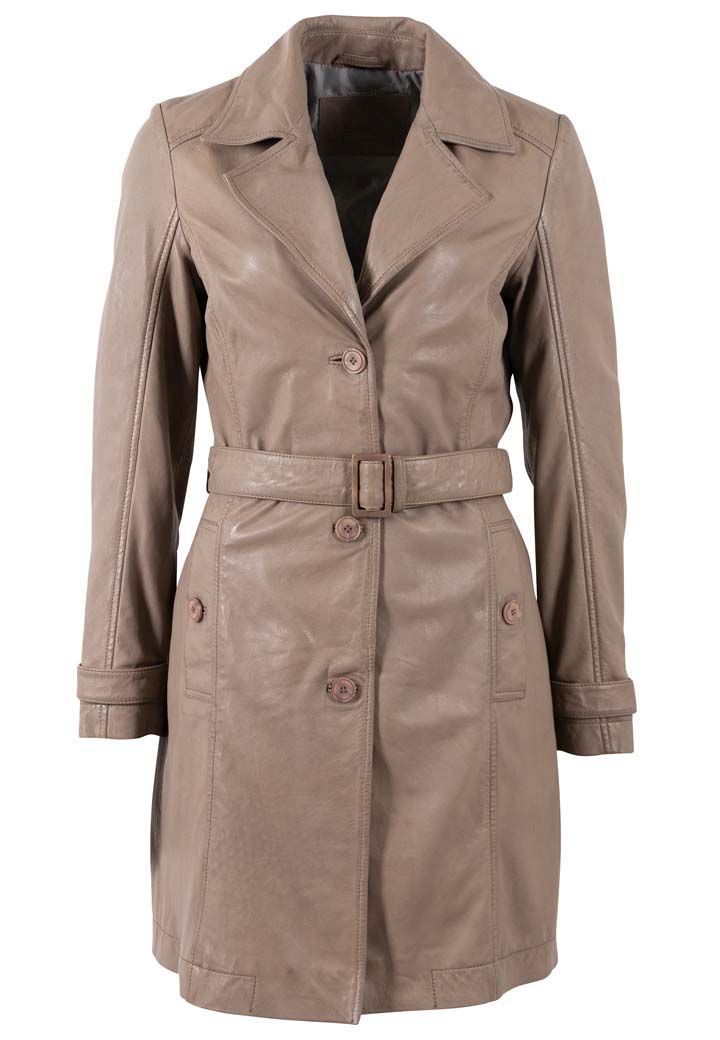 Dámský kožený kabát MWXeoniz v barvě šedobéžové 