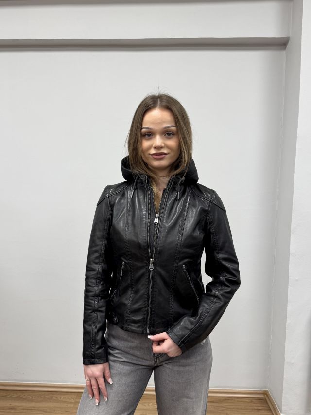 Černá kožená bunda s kapucí MWXammy DB