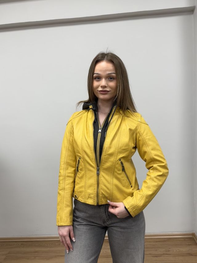 Žlutá kožená bunda s kapucí MWXammy DB