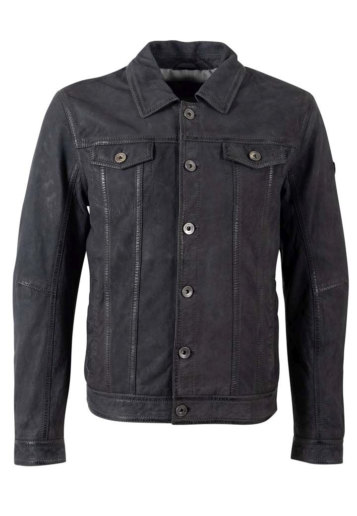 Pánská tmavě modrá krátká kožená bunda MMEddo