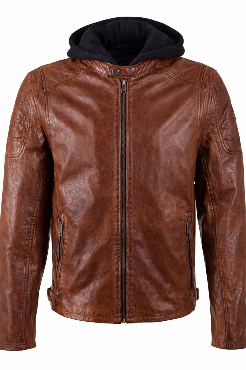 Koňaková pánská kožená bunda s textilní kapucí MMRyxo DB DCog