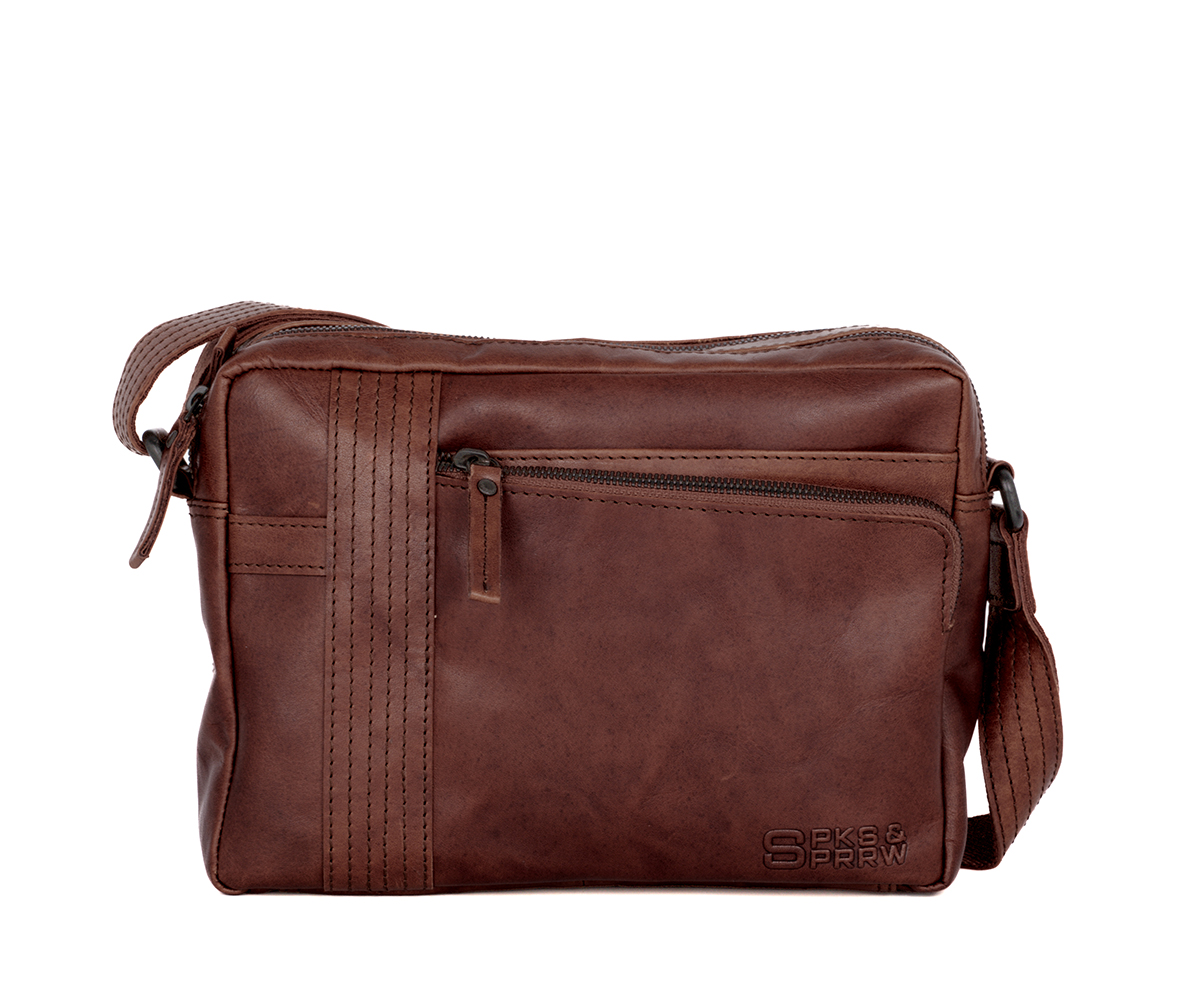 Tmavě hnědá kožene crossbody 60151001