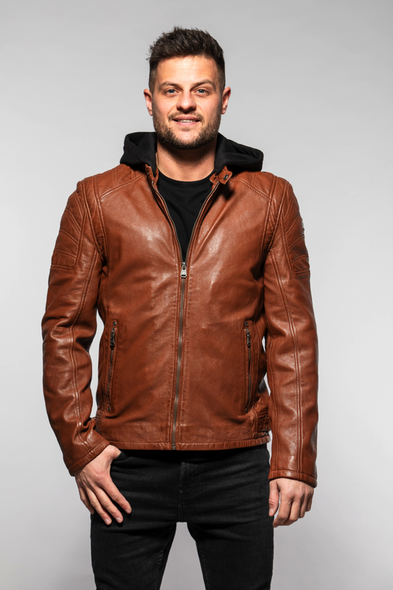 Pánské kožená bunda s kapucí