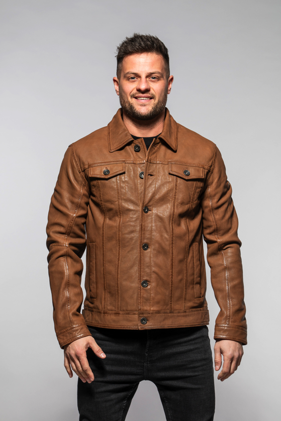 Pánská světle hnědá kožená bunda 