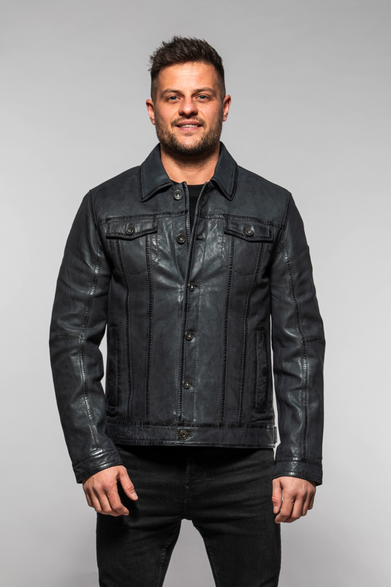 Pánská modrá kožená bunda