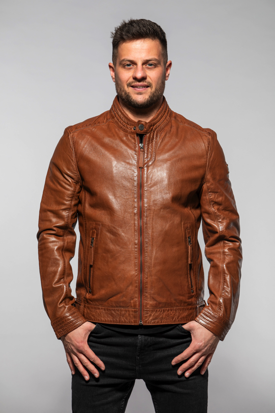Kožená panská cognac bunda