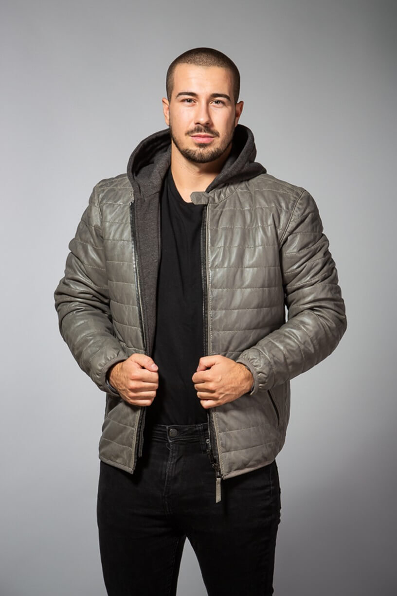 Šedá prošívaná kožená bunda TREVER 2 Pánská kožená bunda
