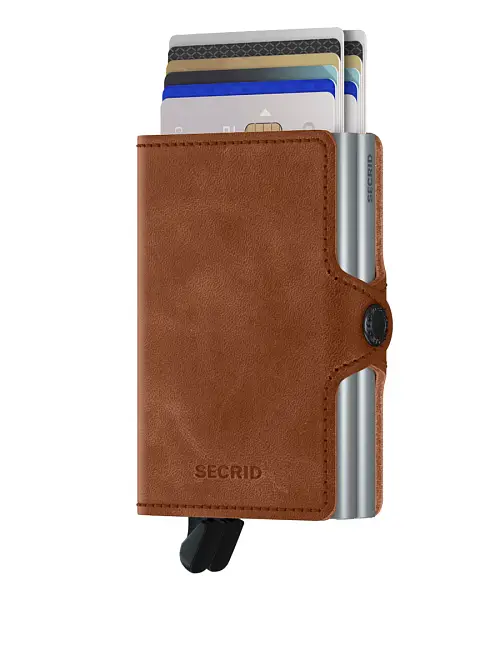 Hnědá kožená minipeněženka SECRID Twinwallet vintage TV-Cognac&Silver SECRID