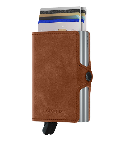 Hnědá kožená minipeněženka SECRID Twinwallet vintage TV-Cognac&Silver SECRID