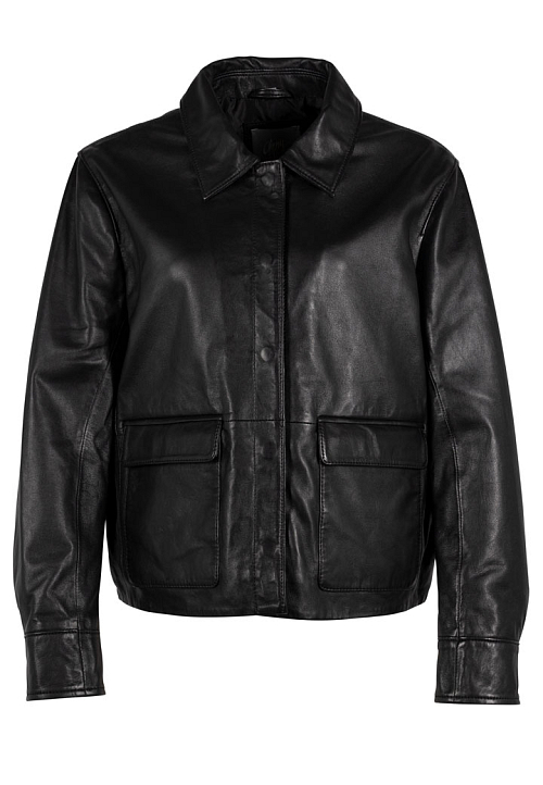 Krátká kožená bunda s límcem GWElfi Black