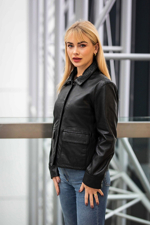 Krátká kožená bunda s límcem GWElfi Black