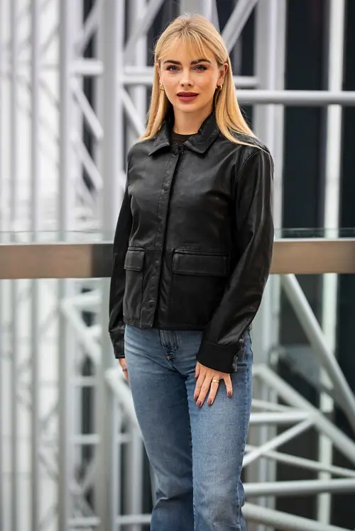 Krátká kožená bunda s límcem GWElfi Black