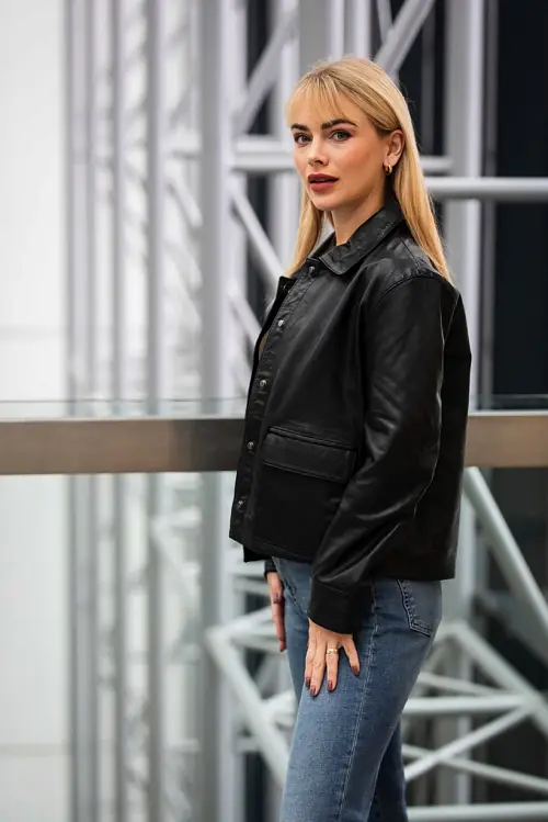 Krátká kožená bunda s límcem GWElfi Black
