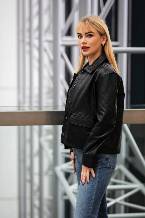 Krátká kožená bunda s límcem GWElfi Black