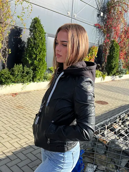 Černá kožená bunda s kapucí GWAlice DB