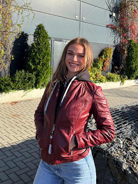 Červená kožená bunda s kapucí GWAlice DB