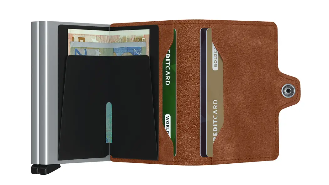 Hnědá kožená minipeněženka SECRID Twinwallet vintage TV-Cognac&Silver SECRID