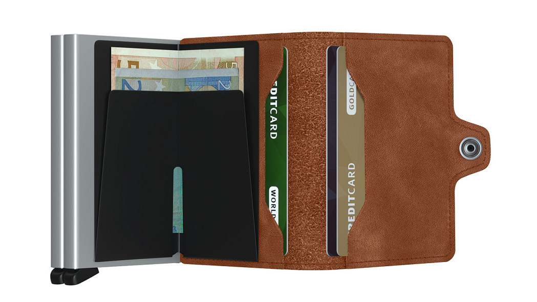 Hnědá kožená minipeněženka SECRID Twinwallet vintage TV-Cognac&Silver SECRID